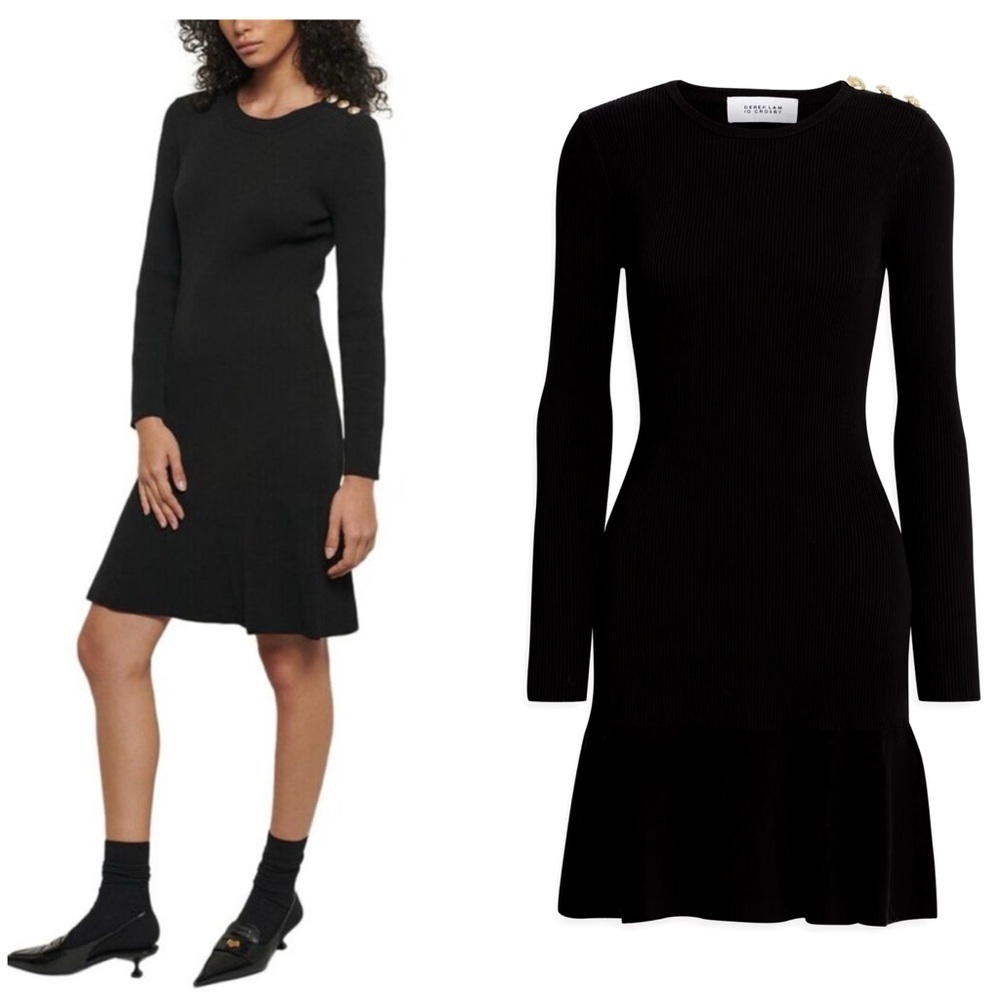 Derek Lam 10 Crosby / NWT Vanessa Flounce fluted button Hem Mini Dress black M